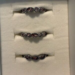BP Silver and Pink Women's Ring Trio